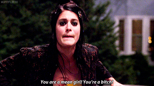Janis from Mean Girls saying, "You're a mean girl! You're a bitch!"