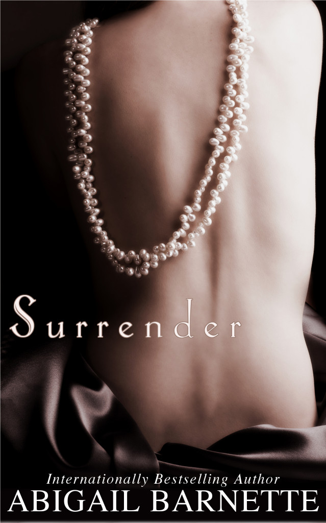 The cover of Surrender, with a woman's bare back draped in strands of pearls.