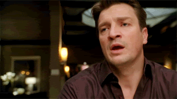 Gif of Nathan Fillion on Castle lifting his hand like he's going to say something, then giving up and covering his mouth in frustration instead.