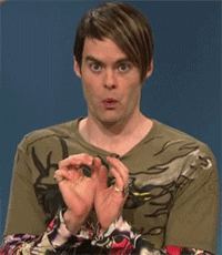 Bill Hader as Stefon from Saturday Night Life, saying "What?" and looking disgusted.