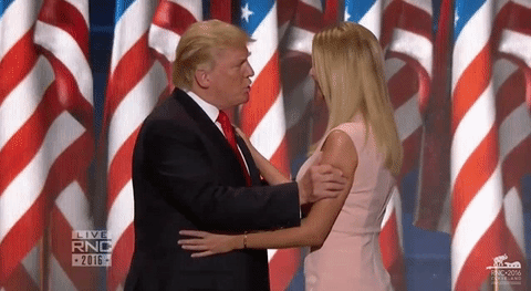 A gif of Donald Trump at the RNC hugging Ivanka and then inexplicably grabbing her hips.