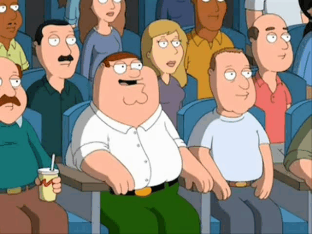 A scene from Family Guy in which Peter Griffin is in a movie theater. He points at the screen and says, "Ah! Ah! He said it! He said it!"