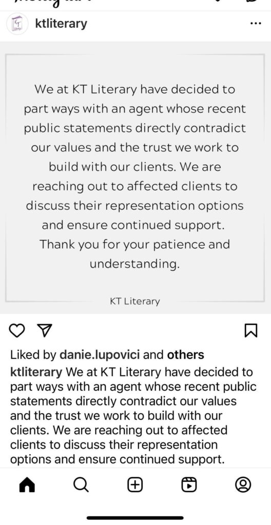 screenshot of Instagram post for proof; text in post.